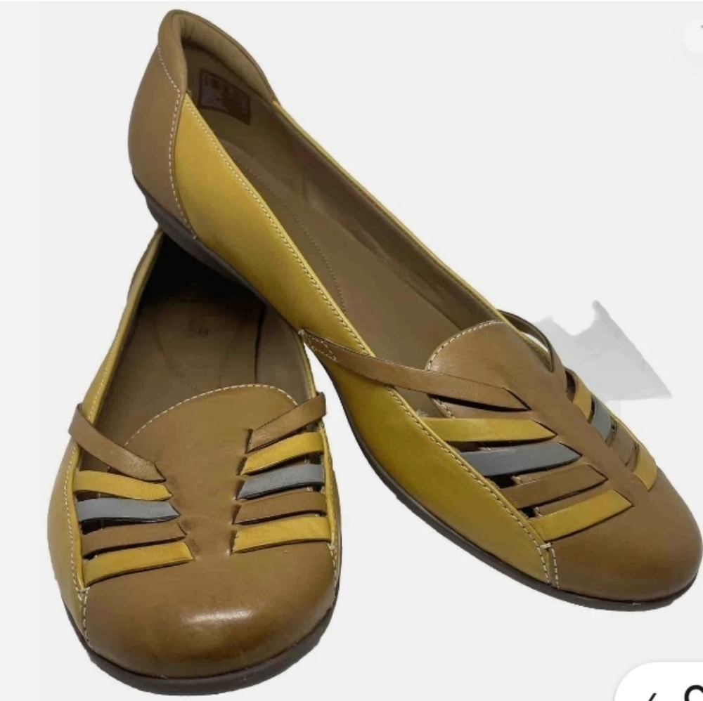 Clarks Gracelin Gemma Woven Leather Tan Goldenrod Blue Slip On Ballet Flat 11